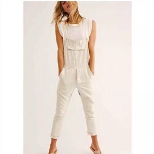 Seeker X Free People Cream Cotton Hemp Overalls Jumpsuit Made In USA Women’s XS